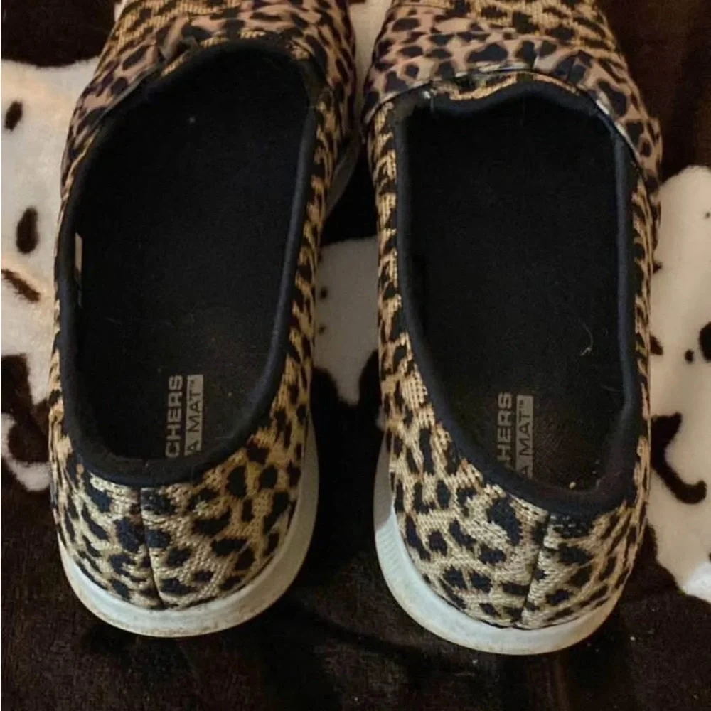 Skechers Leopard Print Slip-On Sneakers - Black and Brown